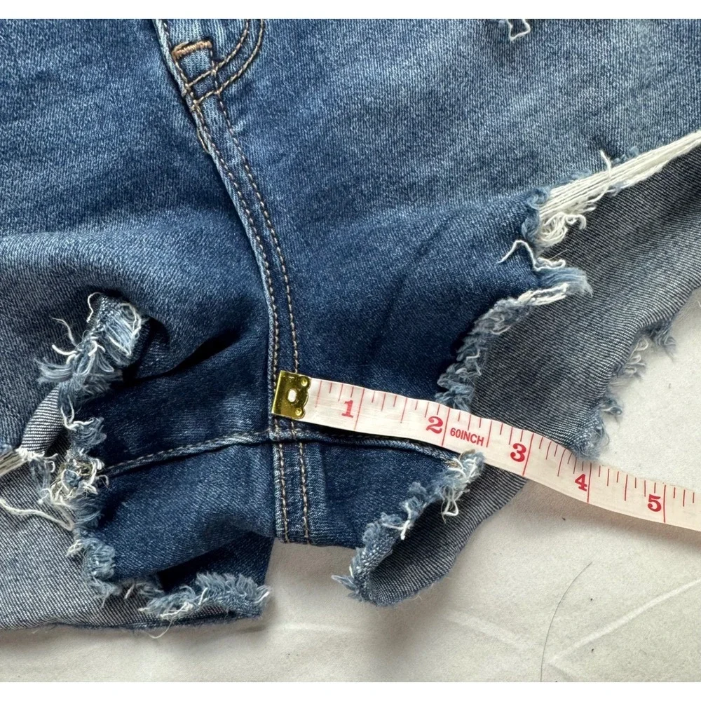 American Eagle Curvy Hi-Rise Shortie Distressed Denim‎ Shorts Blue Womens Size 4